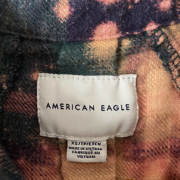 Women's Green Plaid Upcycled Bleached Reworked Unique Button-Down Shirt - XS - Picture 5 of 7